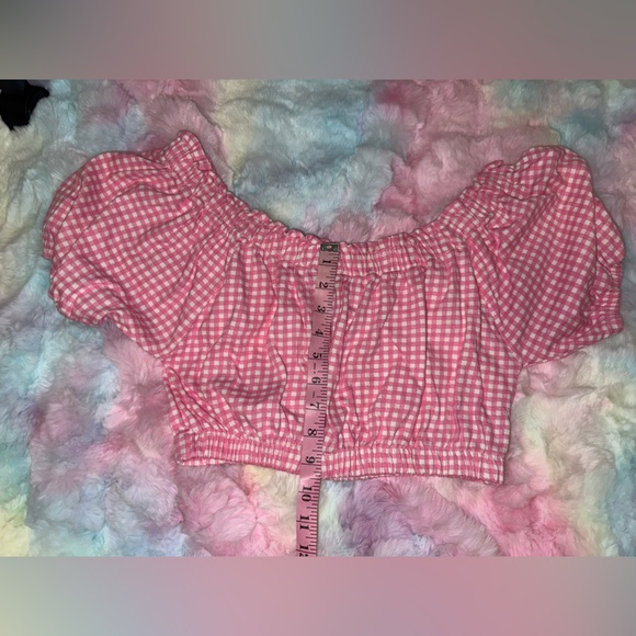 ❤️‍🔥EUC 100% Cotton Chic Pink Checkered Cropped Blouse - Picture 9 of 12